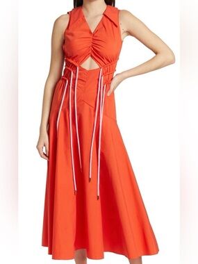 Aknvas Orange Cutout Dress with Pink Drawstring Detail